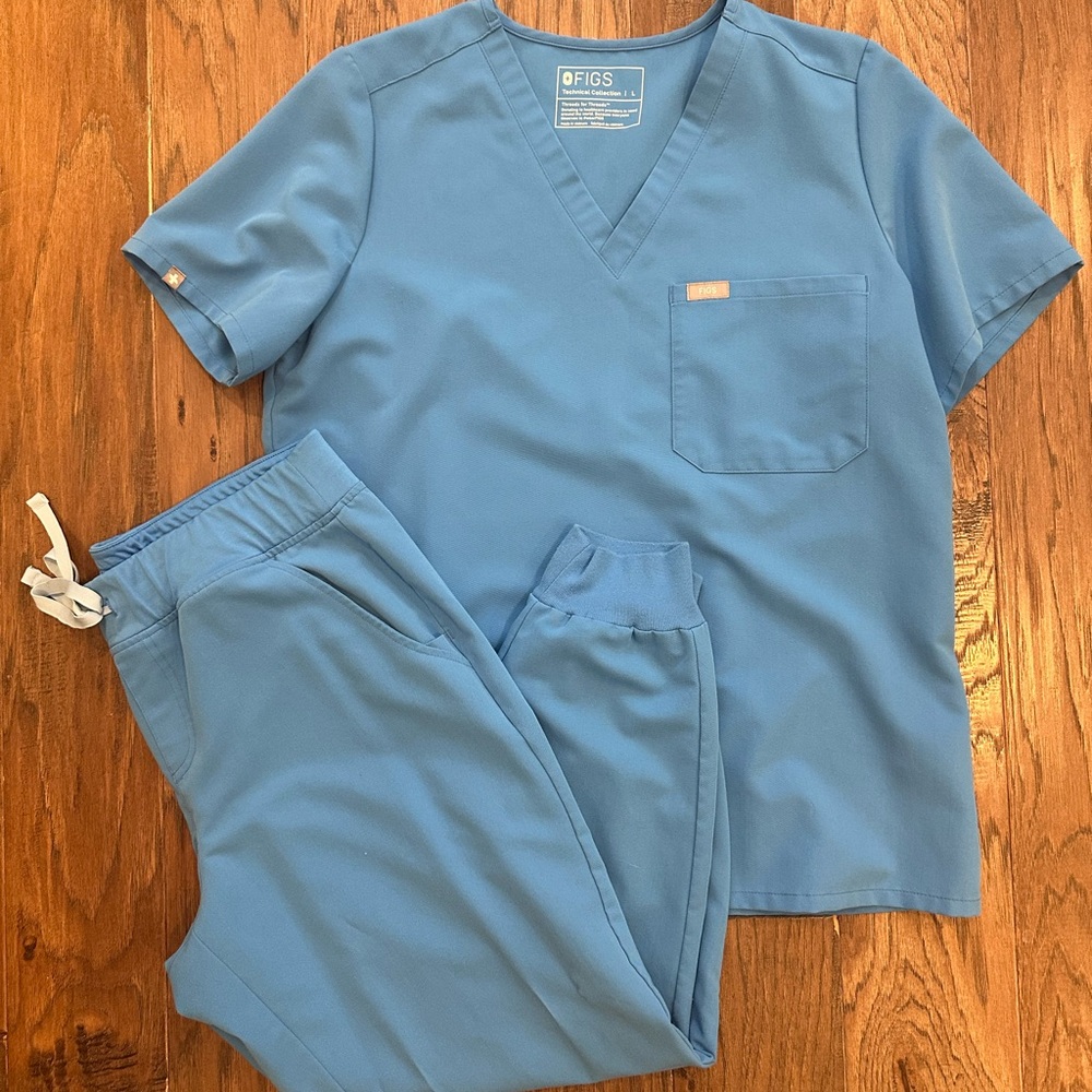 Figs Scrub Set Ceil Blue Zamora Joggers Catarina Top EUC Large & Large Petite
